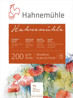 Bloc papier Aquarelle  200 - Hahnemühle - 200 g/m² - Grain torchon - 30 X 40 cm - 20 feuilles - Blanc