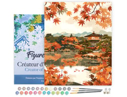 Peinture par Numéro Figured'Art avec Cadre - Temple japonais au bord du Lac en Automne - Kit de Loisir Créatif DIY Numéro d'Art Complet - 40x50cm toile tendue sur châssis