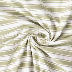 Tissu Jersey Coton imprimé Nina rayures Olive sur fond Blanc