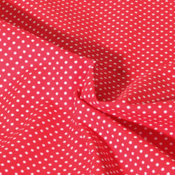Tissu Popeline de Coton  Carmella à pois blanc sur fond Rouge - Au mètre