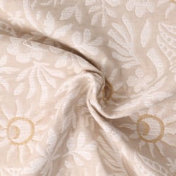 Tissu Jacquard Sunli motif floral Blanc sur fond Beige clair