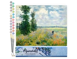 Peinture par Numéro Figured'Art - Monet Champ de coquelicots - Kit de Loisir Créatif DIY Numéro d'Art Complet - 40x50cm sans châssis en bois