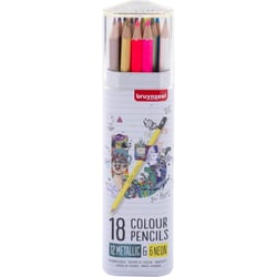 Étui métal de 18 crayons de couleur - Couleurs métalliques et néons - Bruynzeel