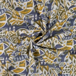 Tissu Viscose extensible Ethnique végétal sur fond Parme