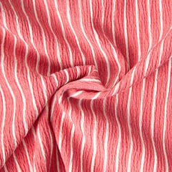 Tissu Polyviscose Seersucker aspect Lin lavé Suzy rayures Blanc sur fond Corail