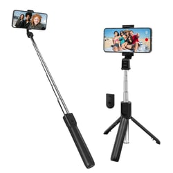 LinQ Perche à selfie avec Trépied Extensible et Télécommande Bluetooth Noir