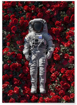 Affiche Astronaute parmi les Roses | A3 : 29,7x42cm