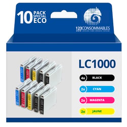 123CONSOMMABLES - LC100 - Pack 10 Cartouches d'encre compatibles pour Brother DCP-130C DCP-135C DCP-150C DCP-330C DCP-350C DCP-357C DCP-540CN DCP-560CN DCP-770CW FAX-1360 FAX-1460 FAX-2840 Grande Capacité