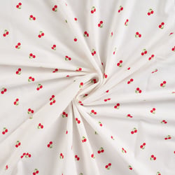 Tissu Jersey Coton imprimé Cerises rouges sur fond Blanc cassé