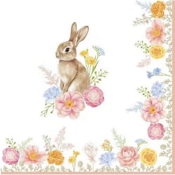 4 serviettes en papier découpage collage 33 cm Easy Life LAPIN FLEUR