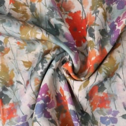 Tissu Viscose  Nina fleurs Rouges sur fond Blanc cassé