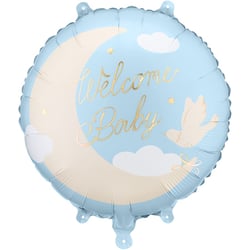 Ballon Aluminium Hélium  Welcome Baby  Bleu Clair   Ø 35 cm