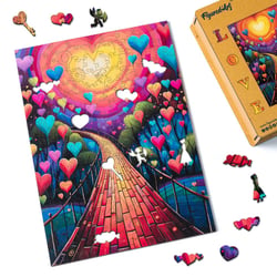 Puzzle en Bois Adulte et Enfant Figured'Art 200 pièces - Chemin des Cœurs - Design Original 23x32,4 cm Forme Unique avec Coffret en bois Premium, Parfait pour Offrir en Cadeau