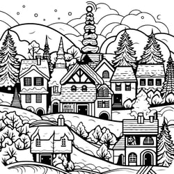 Tableau sur toile à colorier village 30x30 cm