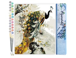 Peinture par Numéro Figured'Art - Paon doré - Kit de Loisir Créatif DIY Numéro d'Art Complet - 40x50cm sans châssis en bois