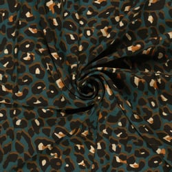 Tissu Popeline de Viscose Zahia léopard Noir sur fond Bleu canard
