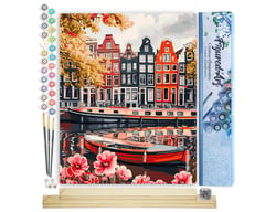 Peinture par Numéro Figured'Art - Vue du Canal à Amsterdam - Kit de Loisir Créatif DIY Numéro d'Art Complet - 40x50cm toile roulée + châssis en bois à monter