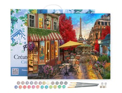 Peinture par Numéro Figured'Art avec Cadre - Terrasse à Paris - Kit de Loisir Créatif DIY Numéro d'Art Complet - 40x50cm toile tendue sur châssis
