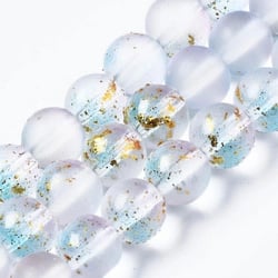 Fil de 45 perles de verre givré avec feuille d'or 8 mm BLEU ROSE PALE