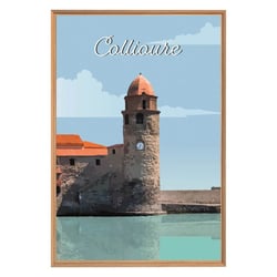 Tableau mural encadré illustration clocher de Collioure 65x97 cm