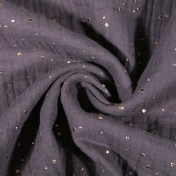 Tissu Double gaze Lina Pois dorés sur fond Gris foncé