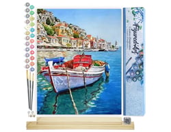Peinture par Numéro Figured'Art - Barque Amarrée au Port - Kit de Loisir Créatif DIY Numéro d'Art Complet - 40x50cm toile roulée + châssis en bois à monter