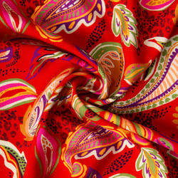 Tissu Viscose imprimé Arty Motif cachemire sur fond Rouge