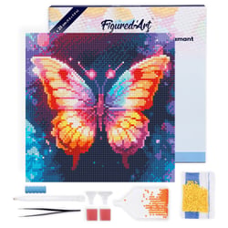 Mini Diamond Painting Broderie Diamant Figured’Art 25x25cm toile tendue sur châssis en bois - diamants ronds - Papillon Éclatant