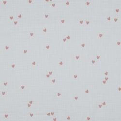 Tissu Double gaze Petits coeurs roses sur fond Blanc