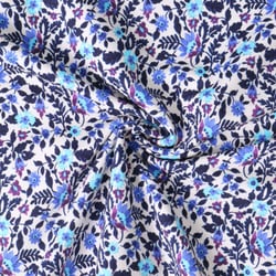 Tissu Sweat léger French Terry Lilia fleurs Bleues sur fond Blanc