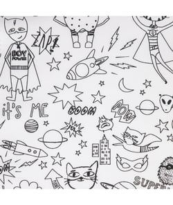 TISSU ENFANT SUPER HERO COTON A COLORIER de 150 cm de largeur Blanc/noir Bleu vendu par 50 cm