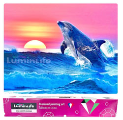 Diamond Painting Broderie Diamant LUMINLIFE 40x50cm, 100% strass, diamants ronds - Dauphin et coucher de soleil