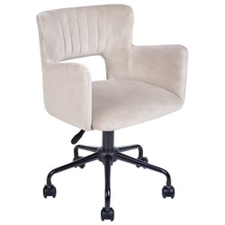 Fauteuil de Bureau Taupe en Velours avec Accoudoirs Siège Ajustable et Pivotant Base en Métal pour Espace de Travail Rétro Home Office