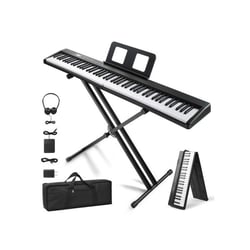 LALAHO - Piano numérique pliable - 88 touches - Noir - Bluetooth MIDI Audio - Casque stand