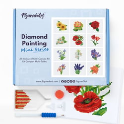 Figured’Art Mini Série Diamond Painting - Coffret Premium 12 toiles de 15x18cm Fleurs - Broderie Diamant avec Strass Carrés - Kit Complet
