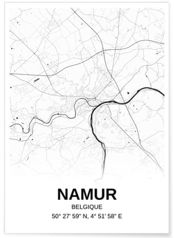 Affiche carte Namur - rectangle Noir et Blanc | A3 : 29,7x42cm