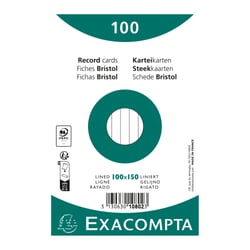 Paquet 100 fiches sous film - bristol ligné non perforé 100x150mm - Blanc - x 20 - Exacompta