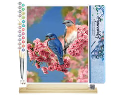 Peinture par Numéro Figured'Art - Couple d'oiseaux bleus - Kit de Loisir Créatif DIY Numéro d'Art Complet - 40x50cm toile roulée + châssis en bois à monter