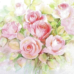 Lot de 4 serviettes en papier découpage collage 33 cm FLEUR ROSE FEUILLAGE F 102