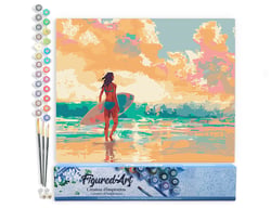 Peinture par Numéro Figured'Art - Surfeuse à l'aube - Kit de Loisir Créatif DIY Numéro d'Art Complet - 40x50cm sans châssis en bois