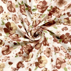 Tissu Double gaze de Coton Capucine fleurs sauvage sur fond Ecru