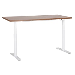 Bureau Électrique Réglable Plateau Bois Foncé et Structure Acier Blanc 160 x 72 cm Hauteur Ajustable Assis-Debout Pieds Ronds Design Moderne