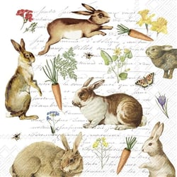 Lot de 4 serviettes en papier découpage collage 33 cm LAPIN ECRITURE FLEUR A 135