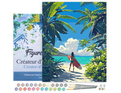 Peinture par Numéro Figured'Art avec Cadre - Paradis tropical du surf - Kit de Loisir Créatif DIY Numéro d'Art Complet - 40x50cm toile tendue sur châssis