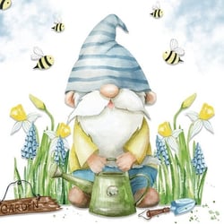 Lot de 4 serviettes en papier découpage collage 33 cm GNOME AU JARDIN N 838