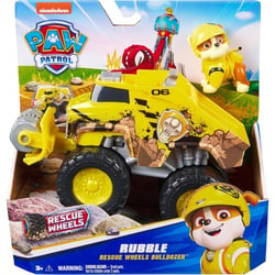 Coffret pat patrouille rescue wheels : tout terrain bulldozer + ruben - vehicule transformable - figurine chien - paw patrol - spin master