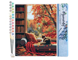 Peinture par Numéro Figured'Art - Vue du Chat en Automne - Kit de Loisir Créatif DIY Numéro d'Art Complet - 40x50cm sans châssis en bois