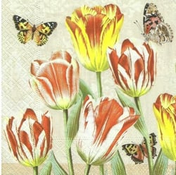 Lot de 4 serviettes en papier découpage collage 33 cm FLEUR TULIPE PAPILLON F 615