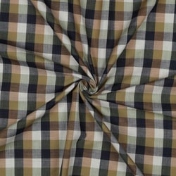 Tissu Voile de Coton fil teint imprimé carreaux sur fond Ecru