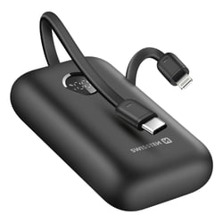Swissten Batterie Externe 10000mAh Câbles USB-C et Lightning intégrés Écran LED Noir